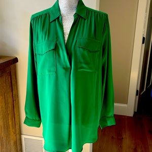 Ann Taylor "Camp shirt" polyester blouse, size large, green